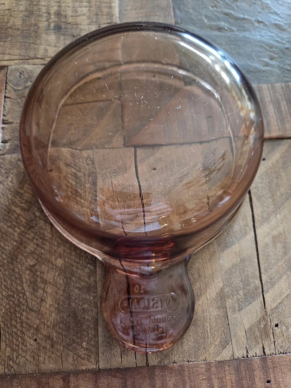 Vintage Corning Vision Amber Glass Bowl V-150-B USA 5.5” Handled Dish
